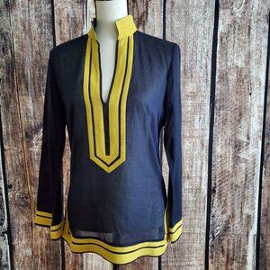 Tory Burch Navy Tunic with Yellow Trim